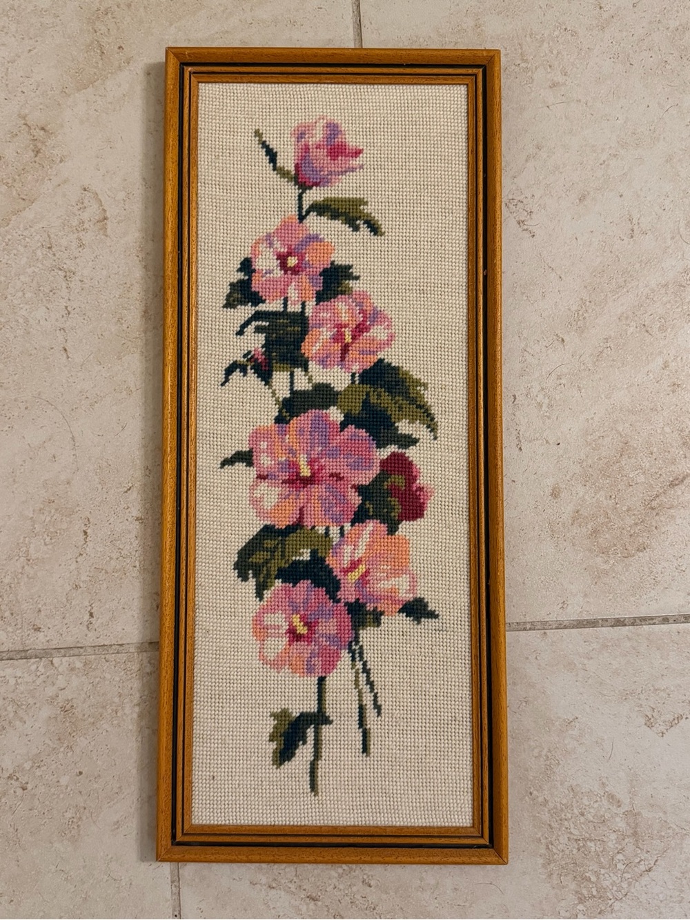 Beautiful Vintage Framed Floral Roses Needlework Art